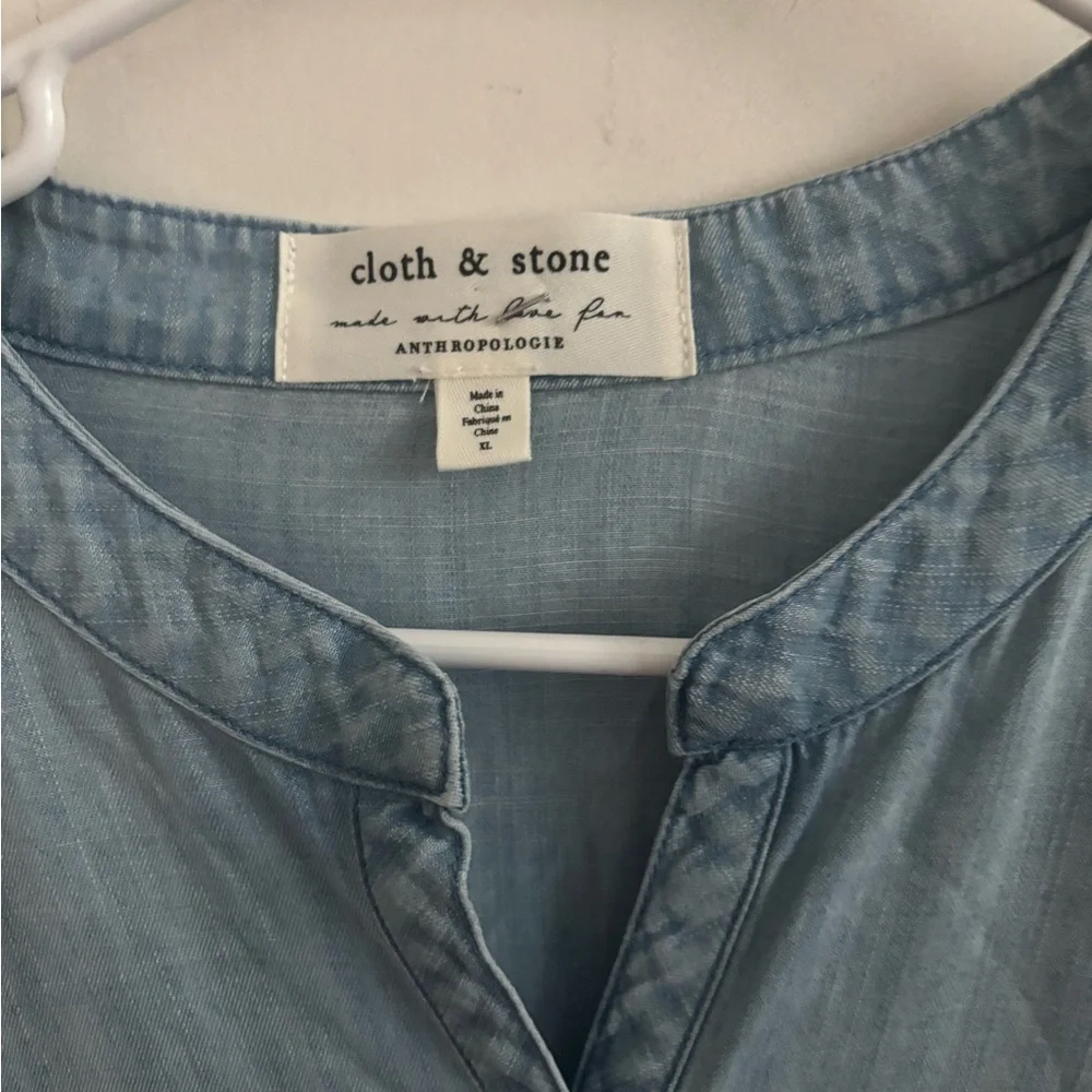 Anthropologie Cloth & Stone Dress Sz XL Chambray Denim Tunic Shirt Mini Coastal - Picture 5 of 6